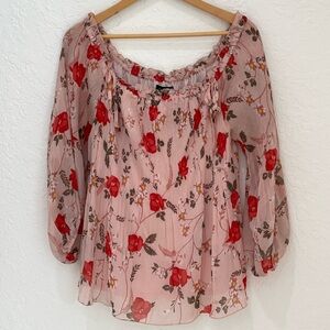 Lane Bryant Pink Floral Off-Shoulder Peasant Blouse